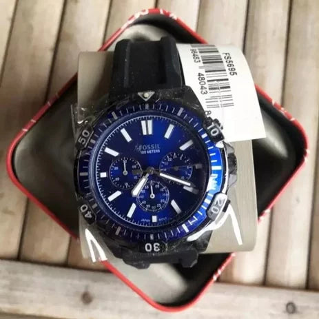 Fossil Garrett Chronograph Blue Dial Black Rubber Strap Watch for Men - FS5695 Buy Now By Fossil