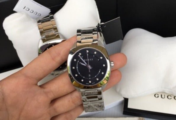 Gucci GG2570 Diamonds Black Dial Silver Steel Strap Watch For Women - YA142404 Buy Now By Gucci