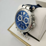 Versace Aion Chronograph Blue Dial Blue Leather Strap Watch for Men - VE1D01220