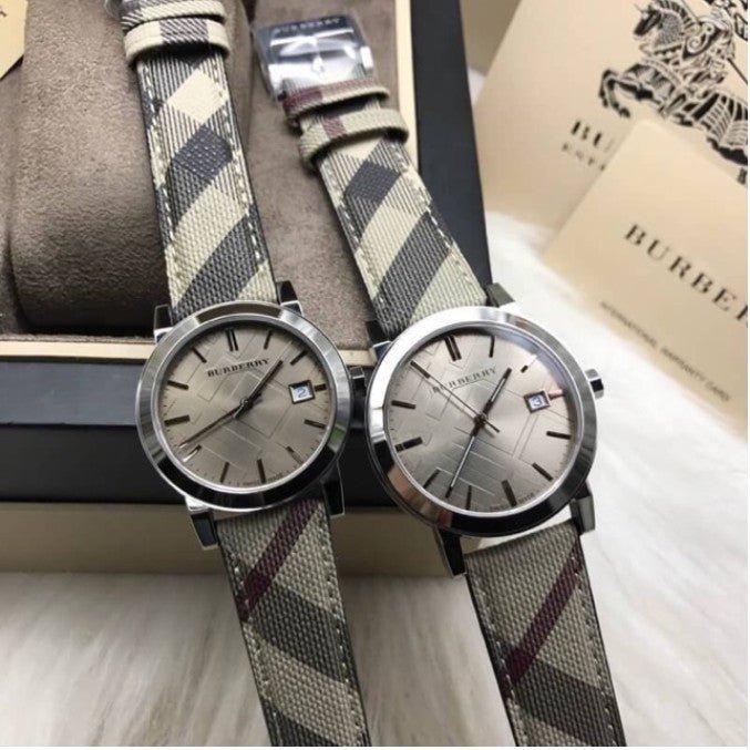 Burberry The City Beige Dial Chequered Brown Leather Strap Watch for Women - BU9029 Buy Now By Burberry