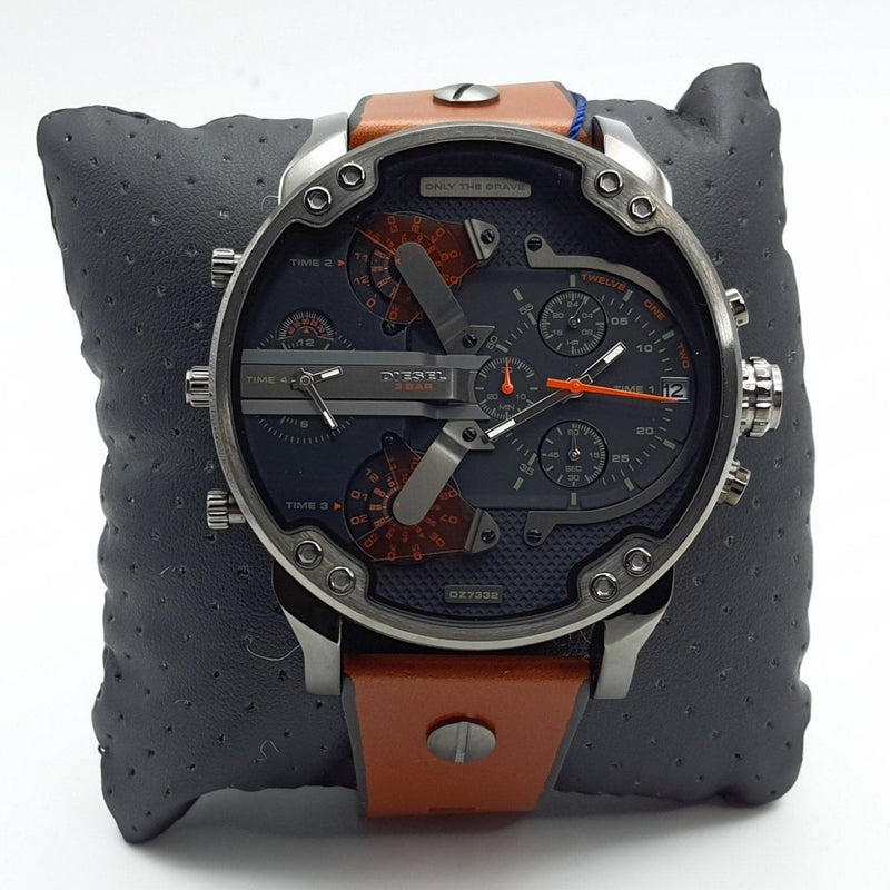 Shop Diesel Mr Daddy 2.0 Black Dial Brown Leather Strap Watch For Men - DZ7332 in USA