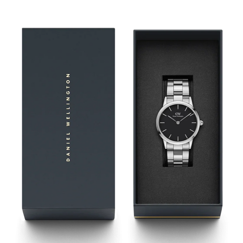 Daniel Wellington Iconic Link Black Dial Silver Steel Strap Watch For Women - DW00100342 Buy Now By Daniel Wellington
