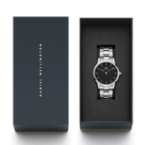Daniel Wellington Iconic Link Black Dial Silver Steel Strap Watch For Women - DW00100342