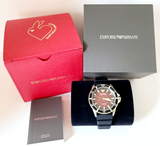 Emporio Armani Sea Explorer Meccanico Automatic Red Dial Black Silicon Strap Watch For Men - AR60070