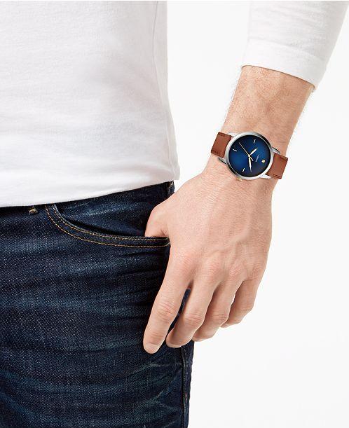 Shop Fossil The Minimalist 3H Blue Dial Brown Leather Strap Watch for Men - FS5499 in USA