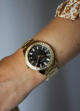 Guess Sparkler Diamonds Black Dial Gold Steel Strap Watch for Women - GW0111L2 Buy Now By Guess