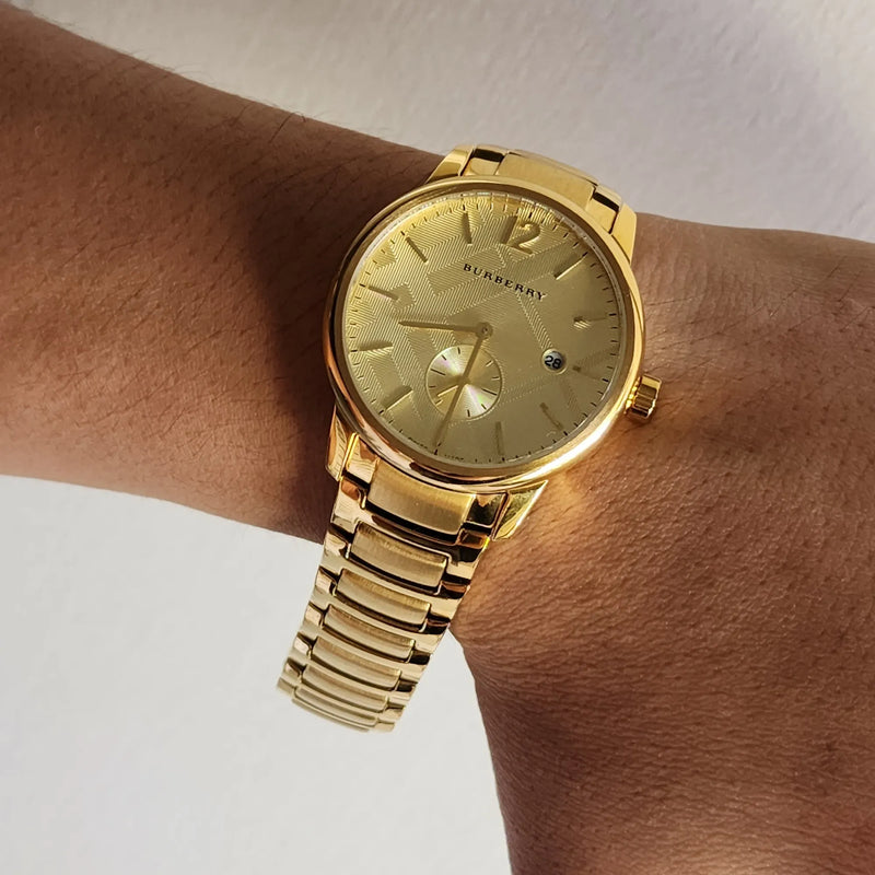 Shop Burberry The Classic Gold Dial Gold Steel Strap Watch for Men - BU10006 in USA