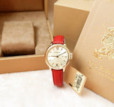 Shop Burberry The Classic Gold Dial Red Leather Strap Watch for Women - BU10102 in USA
