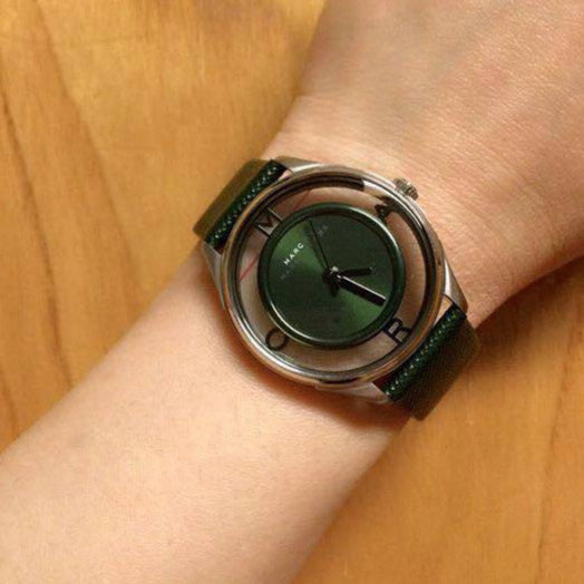 Marc Jacobs Tether Transparent Green Dial Green Leather Strap Watch for Women - MBM1378 Buy Now By Marc Jacobs