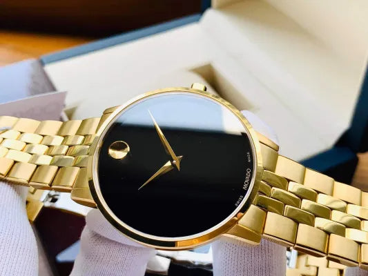 Movado Museum Black Dial Gold Steel Strap Watch For Men - 606997 Buy Now By Movado