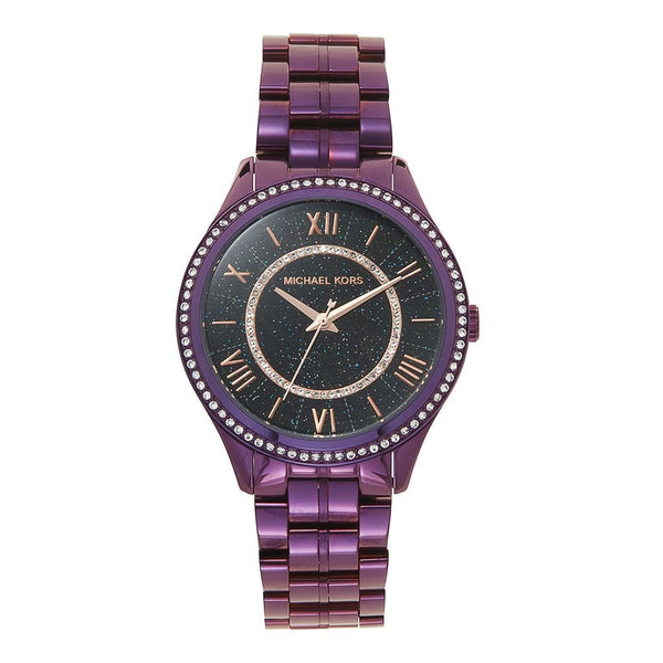 Shop Michael Kors Lauryn Black Dial Purple Steel Strap Watch for Women - MK3724 in USA