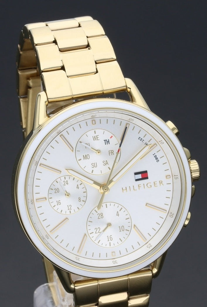 Shop Tommy Hilfiger Carly White Dial Gold Steel Strap Watch for Women - 1781786 in USA