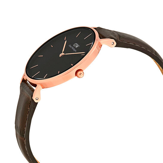Daniel Wellington Classic Petite York Black Dial Brown Leather Strap Watch For Women - DW00100170 Buy Now By Daniel Wellington