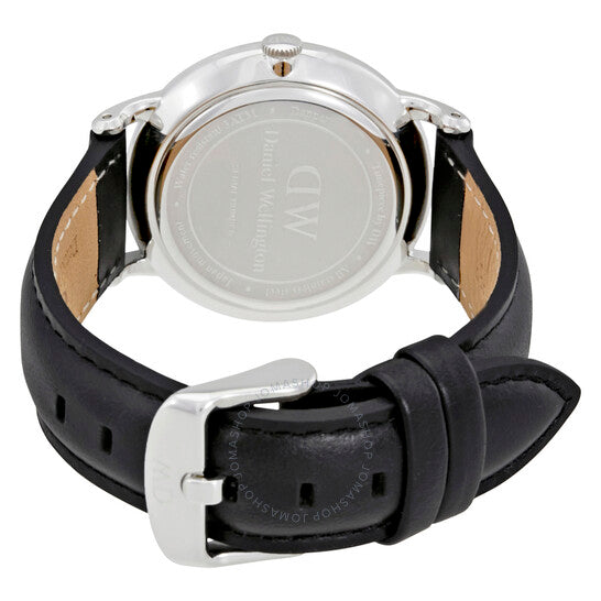 Daniel Wellington Dapper Sheffield White Dial Black Leather Strap Watch For Women - DW00100096