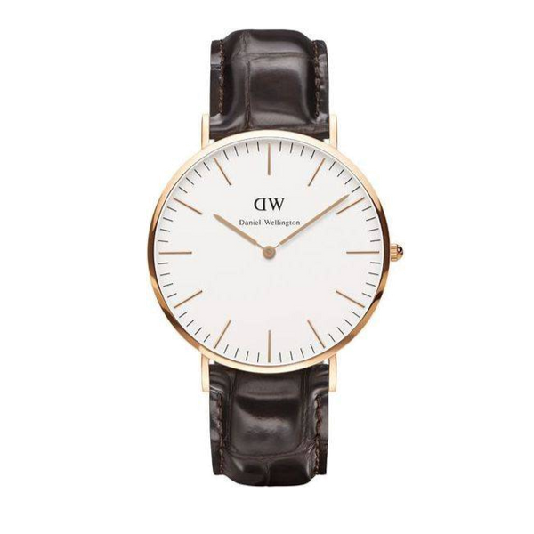 Daniel Wellington Classic York White Dial Brown Leather Strap Watch For Men - DW00100011