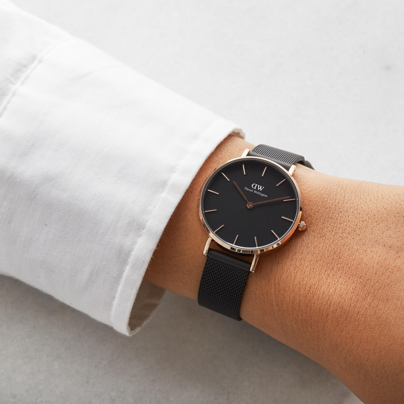 Daniel Wellington Petite Ashfield Black Dial Black Mesh Bracelet Watch Watch For Women - DW00100201 Buy Now By Daniel Wellington