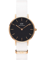 Daniel Wellington Classic Petite Dover Black Dial White NATO Strap Watch For Women - DW00100312 Buy Now By Daniel Wellington