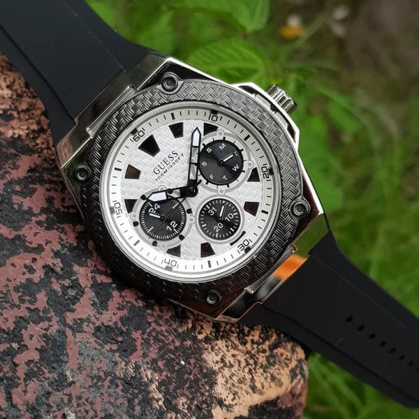 Guess Legacy White Dial Black Rubber Strap Watch For Men - W1049G3 Buy Now By Guess