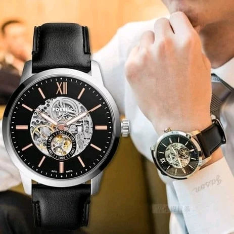 Fossil Townsman Skeleton Black Dial Black Leather Strap Watch for Men - ME3153 Buy Now By Fossil