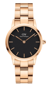 Daniel Wellington Iconic Link Black Dial Rose Gold Steel Strap Watch for Women - DW00100212 Buy Now By Daniel Wellington