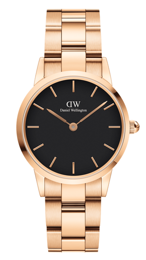 Daniel Wellington Iconic Link Black Dial Rose Gold Steel Strap Watch for Women - DW00100212