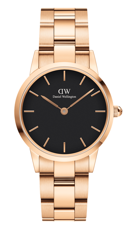 Daniel Wellington Iconic Link Black Dial Rose Gold Steel Strap Watch for Women - DW00100212