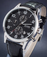 Hugo Boss Aeroliner Chronograph Black Dial Black Leather Strap Watch For Men - 1512448 Buy Now By Hugo Boss
