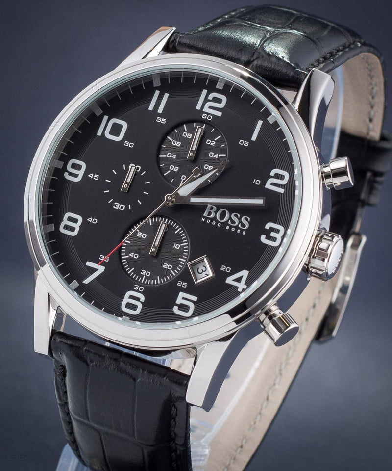 Hugo Boss Aeroliner Chronograph Black Dial Black Leather Strap Watch For Men - 1512448 Buy Now By Hugo Boss