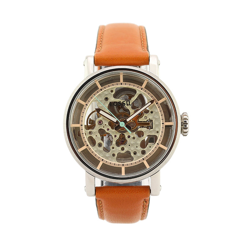 Fossil Boyfriend Automatic Skeleton Silver Dial Brown Leather Strap Watch for Women - ME3109 Buy Now By Fossil