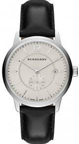Shop Burberry The Classic Horseferry Beige Dial Black Leather Strap Watch for Men - BU10000 in USA