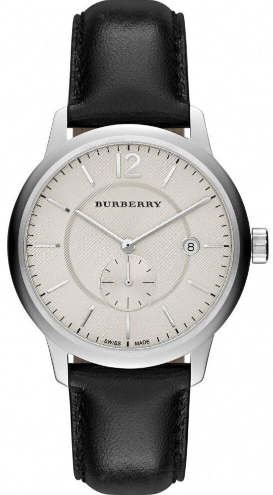 Shop Burberry The Classic Horseferry Beige Dial Black Leather Strap Watch for Men - BU10000 in USA
