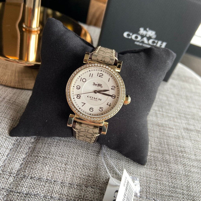 Coach Madison Diamonds White Dial Beige Leather Strap Watch for Women - 14503394 Buy Now By Coach