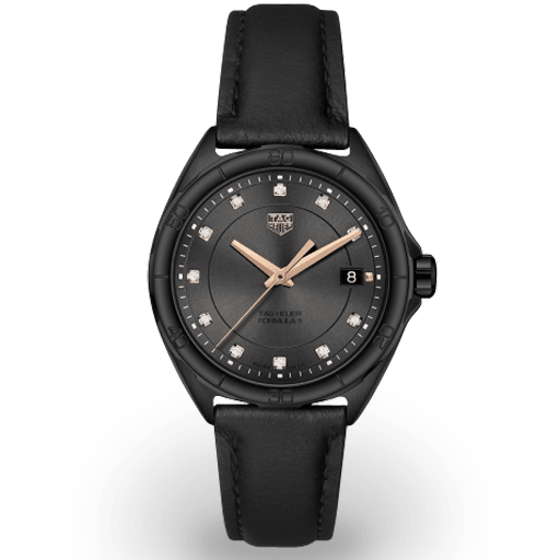 Shop Tag Heuer Formula 1 Diamonds Black Dial Black Leather Strap Watch for Women - WBJ1417.FC8234 in USA