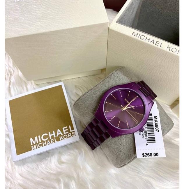 Shop Michael Kors Slim Runway Quartz Purple Dial Purple Steel Strap Watch For Women - MK4507 in USA