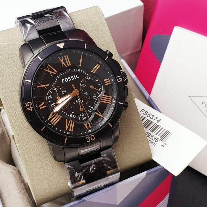 Fossil Grant Sport Chronograph Black Dial Black Steel Strap Watch for Men - FS5374 Buy Now By Fossil
