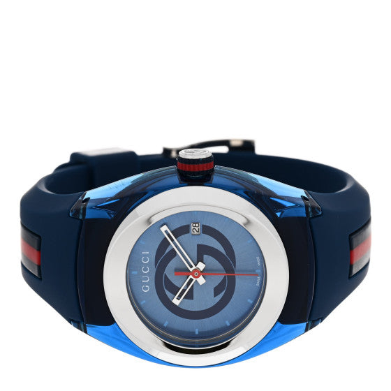 Shop Gucci Sync XXL Quartz Blue Dial Blue Rubber Strap Watch For Men - YA137104 in USA