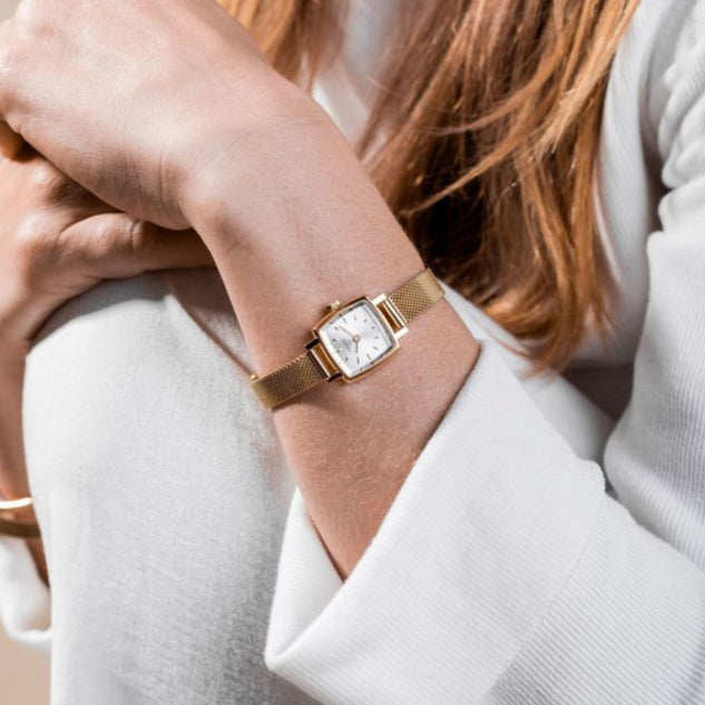 Shop Tissot Lovely Square Silver Dial Gold Mesh Bracelet Watch For Women - T058.109.33.031.00 in USA