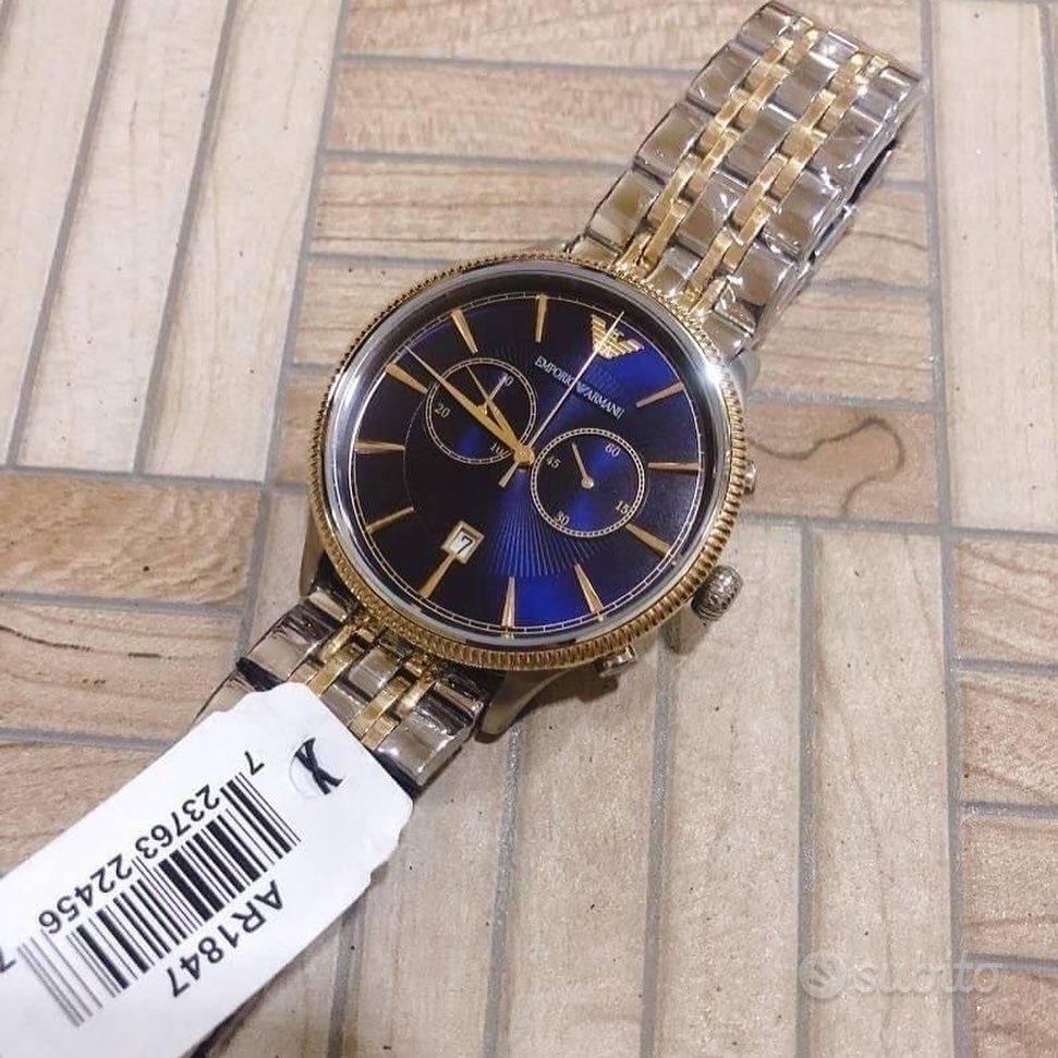 Emporio Armani Classic Blue Dial Two Tone Steel Strap Watch For Men - AR1847