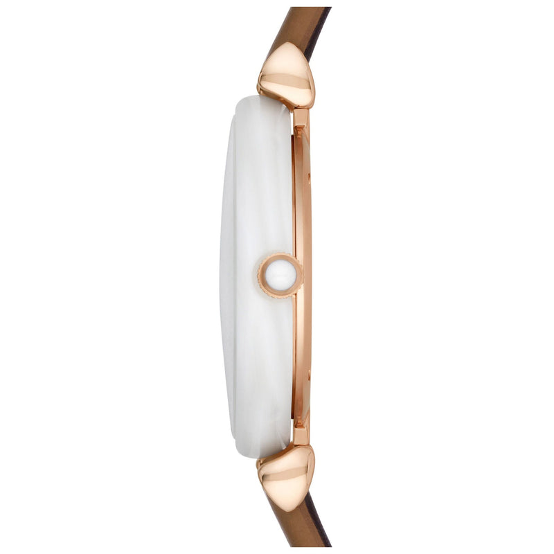 Emporio Armani Gianni T Bar Quartz Mother of Pearl White Dial Brown Leather Strap Watch For Women - AR11040 Buy Now By Emporio Armani