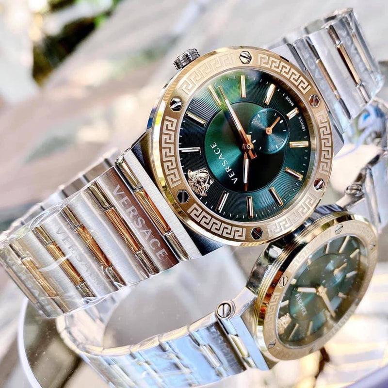 Versace Greca Green Dial Silver Steel Strap Watch for Men - VEVI00420 Buy Now By Versace
