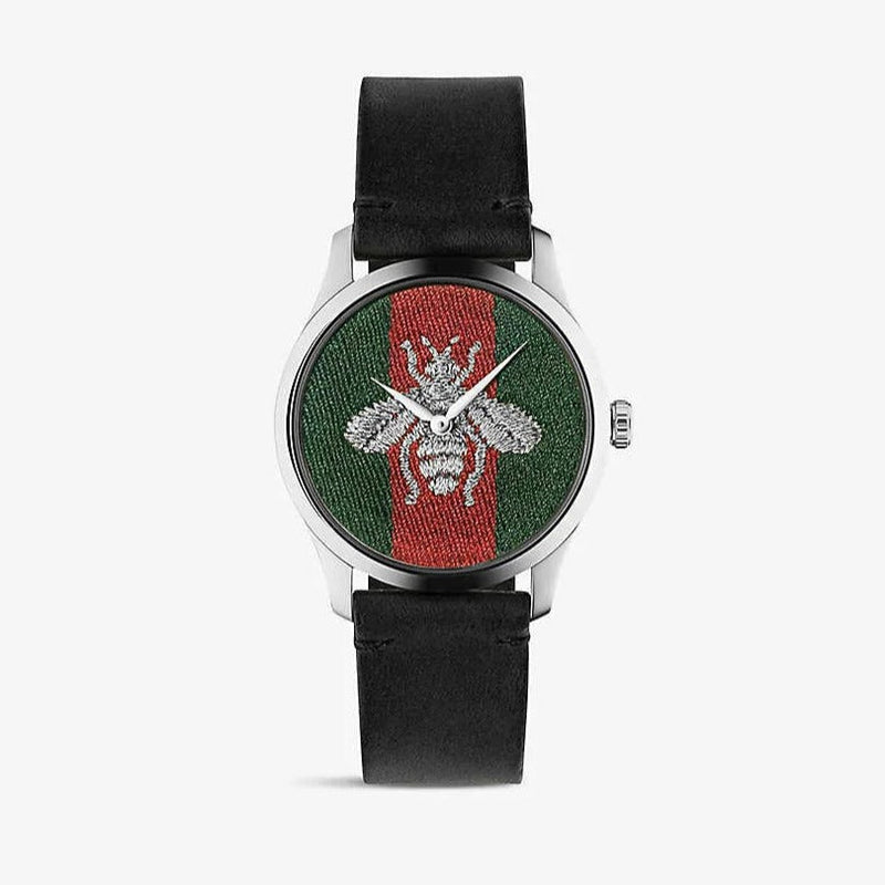 Shop Gucci G Timeless Quartz Green & Red Dial Black Leather Strap Watch For Men - YA1264149 in USA