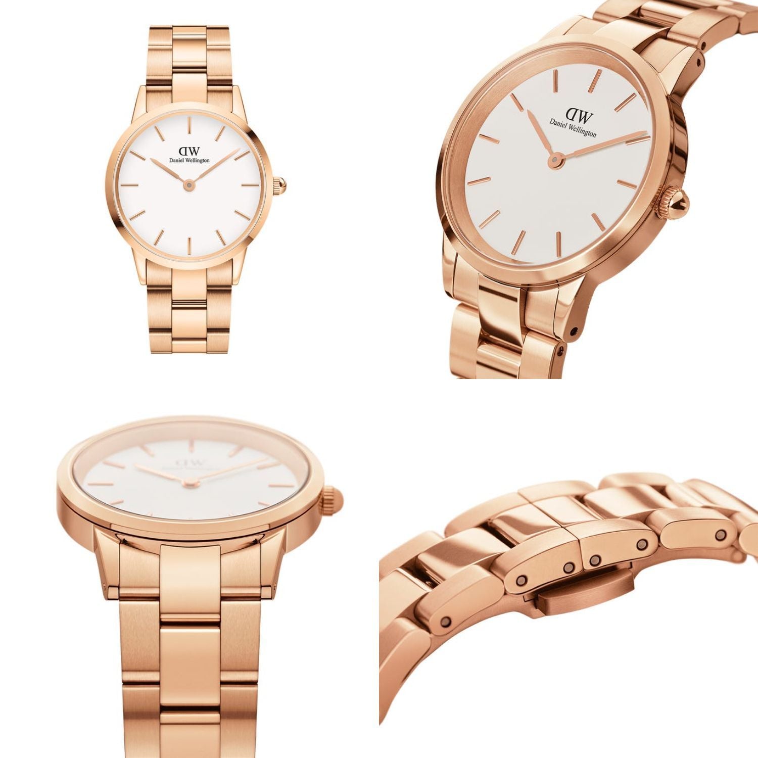 Daniel Wellington Iconic Link White Dial Rose Gold Steel Strap Watch For Women - DW00100209