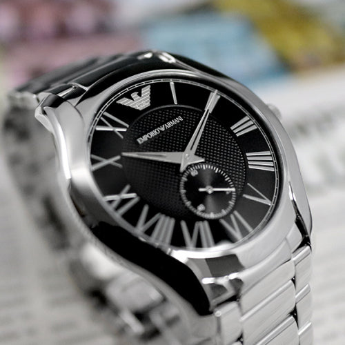 Emporio Armani Valente Quartz Black Dial Silver Steel Strap Watch For Men - AR11086