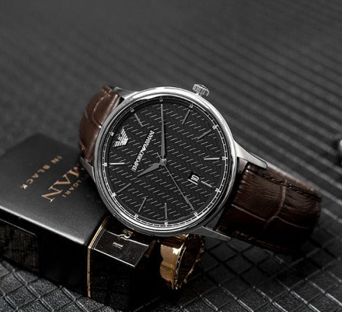 Emporio Armani Renato Quartz Black Dial Brown Leather Strap Watch For Men - AR11187