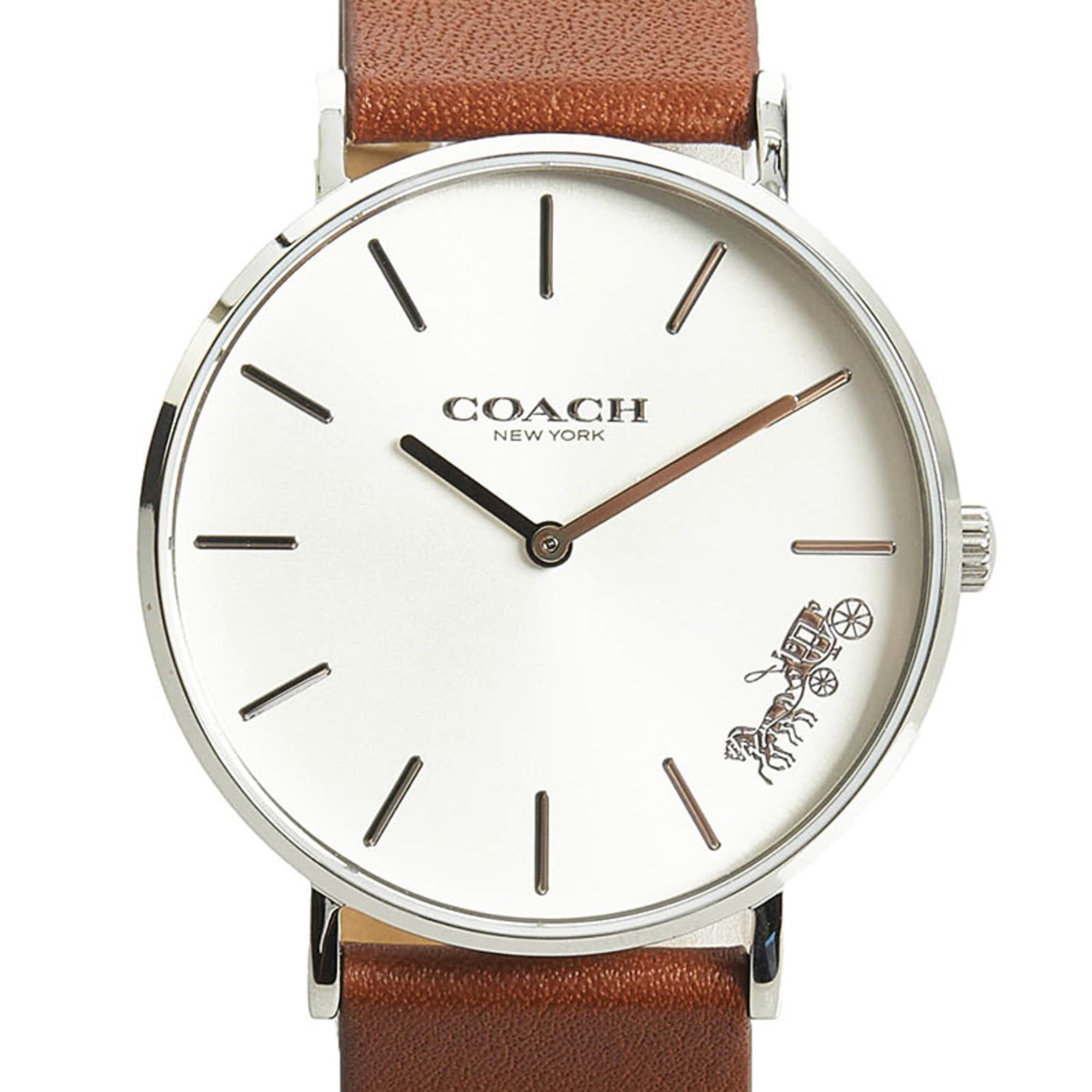 Coach Perry Silver Dial Brown Leather Strap Watch for Women - 14503120