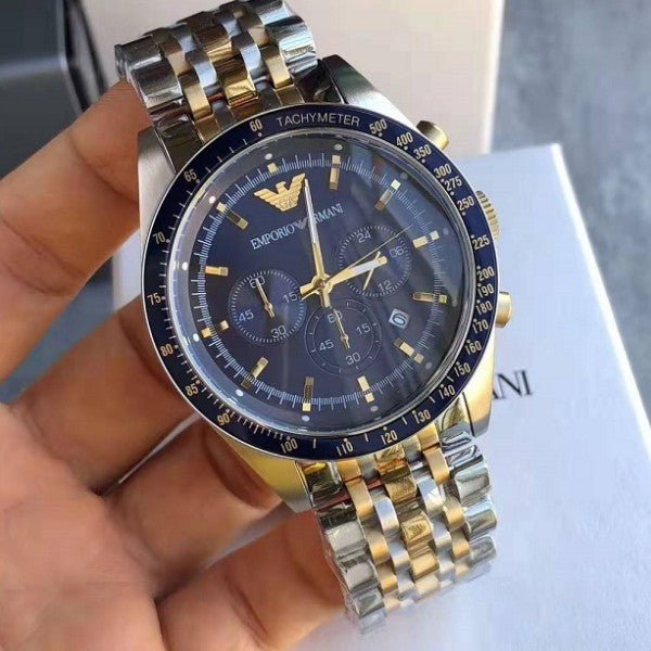 Emporio Armani Tazio Chronograph Blue Dial Two Tone Stainless Steel Watch For Men - AR6088 Buy Now By Emporio Armani