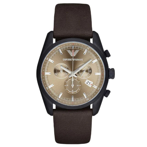 Emporio Armani Sportivo Chronograph Beige Dial Brown Leather Strap Watch For Men - AR6078 Buy Now By Emporio Armani