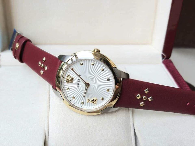 Versace Audrey Quartz Silver Dial Red Leather Strap Watch for Women - VELR00219 Buy Now By Versace