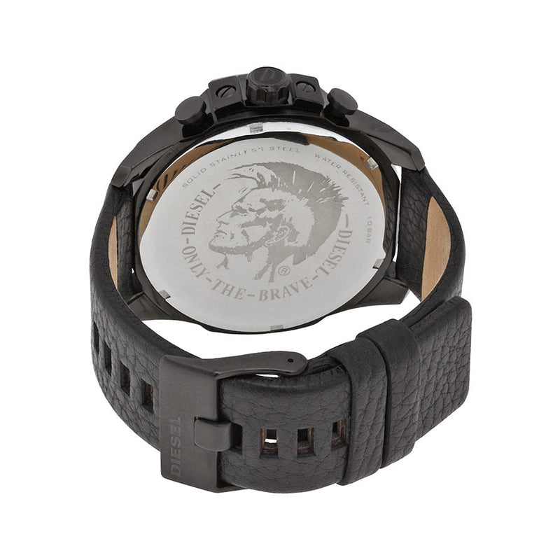 Diesel Mega Chief Chronograph Black Dial Black Leather Strap Watch For Men - DZ4291 Buy Now By Diesel