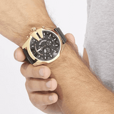 Diesel Mega Chief Chronograph Black Dial Black Leather Strap Watch For Men - DZ4344